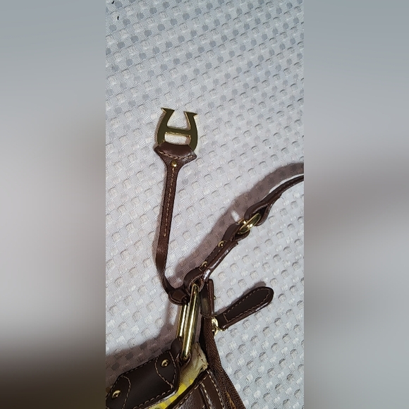 ETIENNE AIGNER EUC LEATHER & CLOTH TROPICAL PLANT PRINT HOBO BAG - Picture 4 of 7